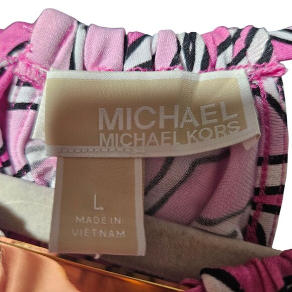 Michael Kors Women Sleeveless Pink & Black Abstract Print Halter top Size L - Picture 3 of 5